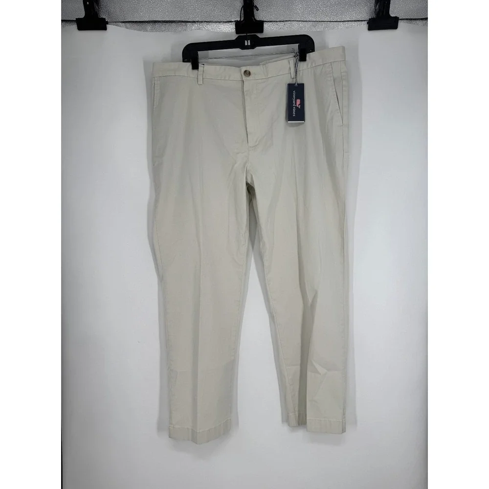 Vineyard Vines Breaker Pants Mens Size 42x30 Stone Chino Straight Leg Flat Front